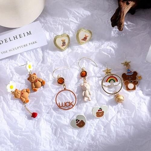 Korean New Style Retro Cute Bear Earrings Girl Heart Sweet Ins Fresh Drop Earring Summer Flower Ear Jewelry Good Gift
