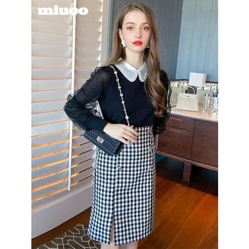 Stitching mesh dot Lantern Sleeve inlaid with diamond baby collar slim knit top female 2021 Spring new High Quality Top Quality