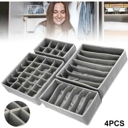 4Pcs Storage Box Foldable Drawer Organizer Wardrobe Divider Cabinet Underwear Fabric Boxes Sorting for Bra Sock Tie Pantie Scarf