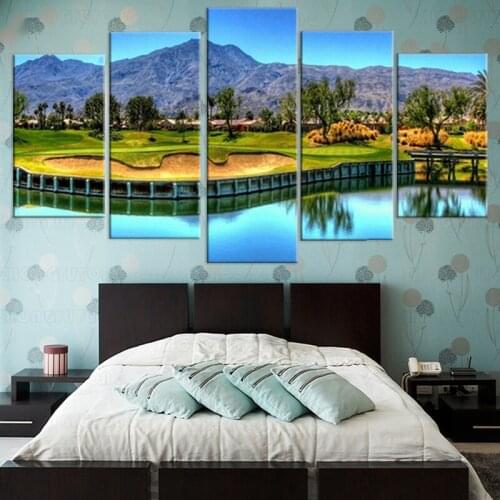 Modern Wall Art Paintings HD Printed Canvas Home Decor Lake Pictures Frame 5 Pieces Mountain Golf Course Landscape Poster