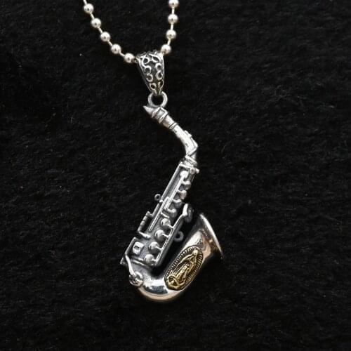Solid Silver 925 Saxophone Charms Pendant For Necklace Antique Sterling Silver 925 Unique Design Mens Jewelry Accessory Gifts