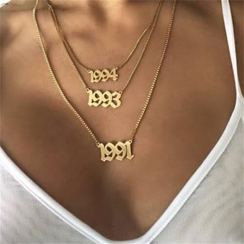 Noelia Personalized Custom Number Necklace Stainless Steel Birth Year Pendant Necklaces 1980-2021 Necklace Gift Jewelry Women