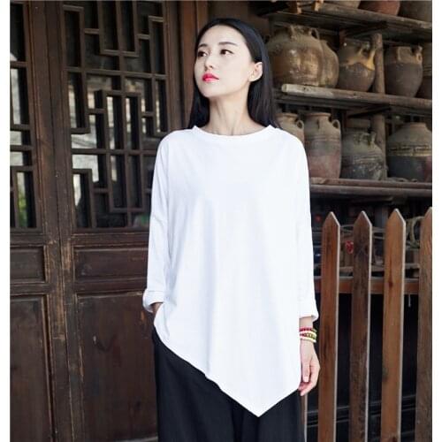 Women Autumn Casual Irregular Tee Shirts Tops Female Retro Vintage T-Shirt Ladies Solid Color Tees Tops