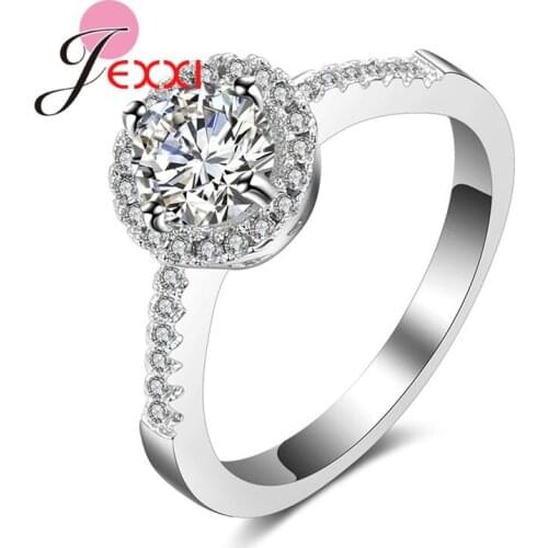 Elegant Simple Rings For Ladies 925 Sterling Silver Cubic Zirconia Bridal Wedding Ring For Women Jewellery High Quality