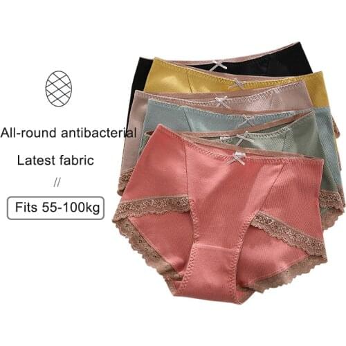 Womens Threaded Cotton Panties Large Size New Antibacterial Lace Light Thin Cotton Briefs for Women Plus Size Female Underwear