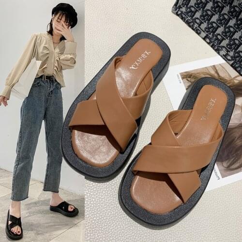2021 Summer Indoor Modern Slipper for Women Platform Wedges Outdoor Beach Ladies Slides Fashion High Heels Shoes for Woman Cross