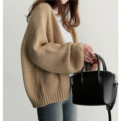 Autumn 2020 New Winter Women loose Knitted Cardigan Long Sleeve Female Sweater Short V-neck Femme Casual Jacket LX1373