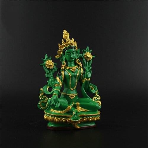 1Pcs Aprox.13.5CM Height Green Tara Small Resin Statues Tantric Statues Buddha Statue Buddhism Buddhist Figure Figurine