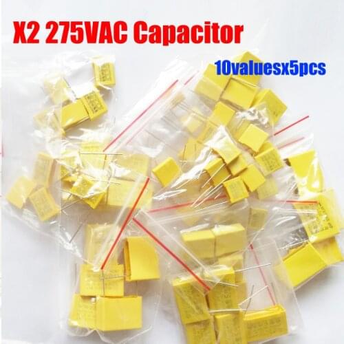 10valuesx5pcs=50pcs X2 Safety Capacitor 275VAC 102K-105K Assorted Kit 1NF~1UF