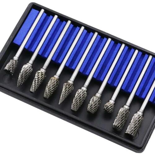 10Pcs 1/8" Shank Tungsten Carbide Milling Cutter Rotary brocas com escareador hss steel cone drill set diamond drill 10mm