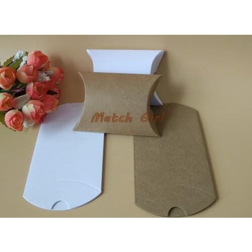 100pcs/lot-9*6.5*2.5cm Blank White Paper Kraft Paper Pillow Boxes Candy Packaging Wedding Party Favor Gift Boxes