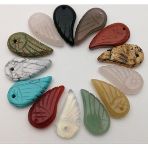 Fashion Charm Angel wings carving pendants natural stone pendant for Necklacejewelry making mixed 30x15MM 12pcs accessories