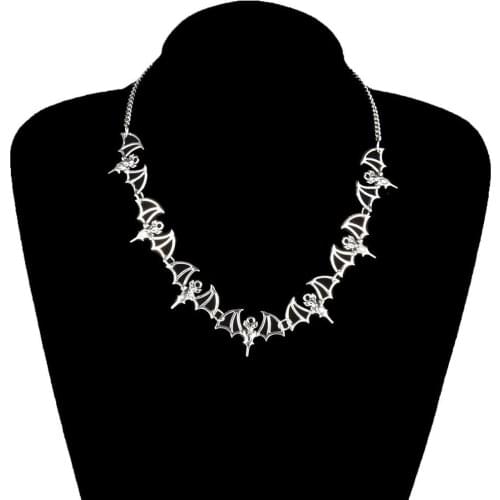 2PCS Necklace Earrings Fashion Color Metal Hollow Bat Pendant Ladies Volcanic Stone Dangle Sets Women Wedding Dating Accessories