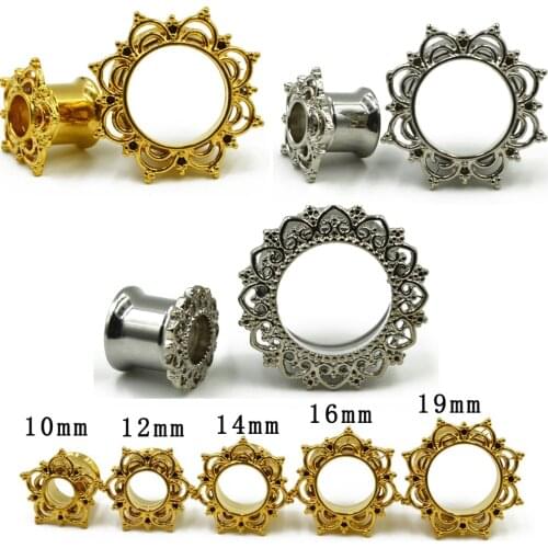 2pcs Wholesale Single Flared Ear Tunnel 10mm-19mm Lotus Flower Ear Piercing Plug