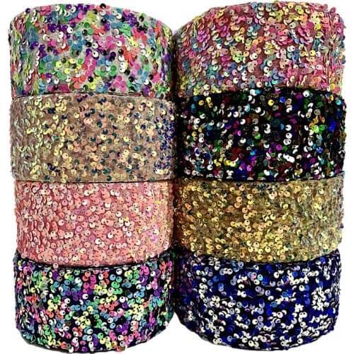 20 yards/lot) Hot sale fabric 3 inch 75MM velvet hair bows sequin ribbon