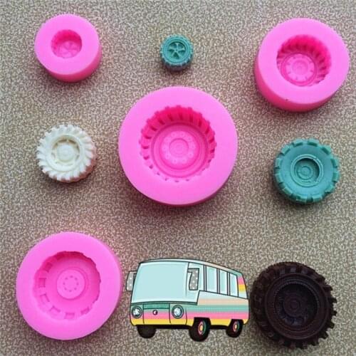 4pcs/set Tires Wheel Cartoon Fondant Cake Molds Chocolate Mould Kitchen Baking Sugarcraft Decorating Mould Silicone Mold