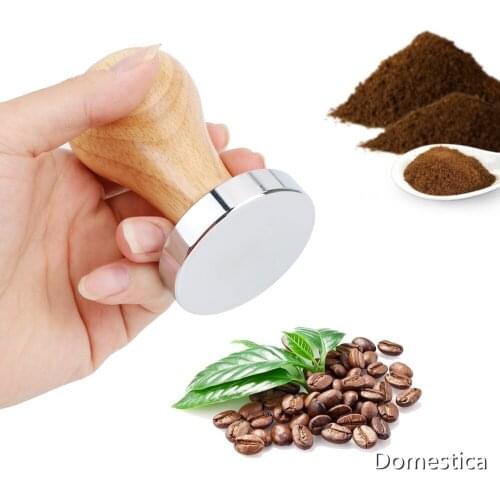 51/53/58MM Wood Handle Coffee Powder Hammer Stainless Steel Coffee Press Tamper Barista Tools Coffeeware Kitchen Accessories