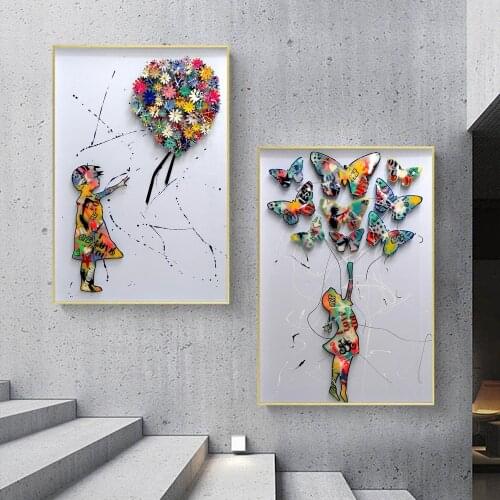Abstract Butterfly And Flower Girl Colourful Wall Art Prints Posters Pictures On Canvas Painting For Living Room Home Decoration