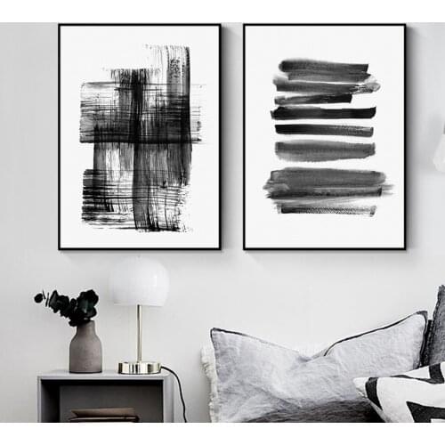 Abstract Brush Strokes Black and White Ink Canvas Printing Paintings Posters Wall Art Pictures for Living Room Home Decoration