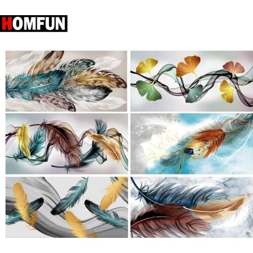 HOMFUN 5D Diamond "Leaves color feathers" Diamond Embroidery Full Round/ Square Diy Diamond Painting Cross Stitch Home Decor