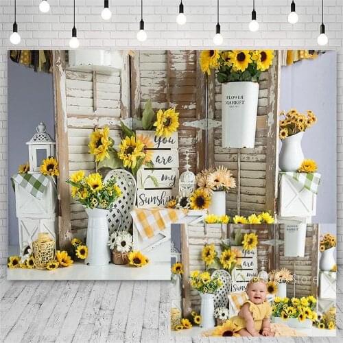 Avezano Photography Backdrop Birthday Party Baby Shower Sunflower Vintage Wooden Board Floral Backgrounds Photo Studio Photozone