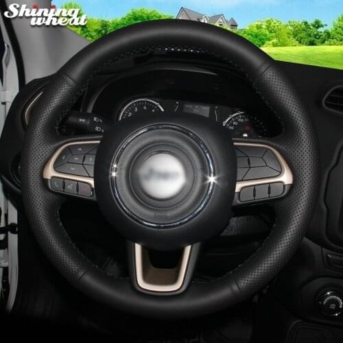 BANNIS Black Genuine Leather Car Steering Wheel Cover for Jeep Compass 2017 Renegade 2016-2017