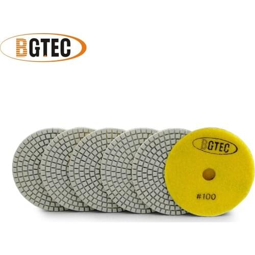BGTEC 4inch 6pcs #100 wet diamond flexible polishing pads 100mm granite, marble, ceramic grinding disc