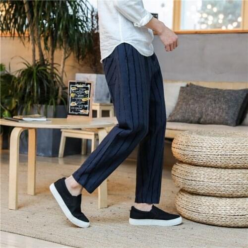 WANANSN Mens Casual Pants Striped Pocket Slim Jogging Fashion Straight Pants Mens Cotton Street Street Dress Retro Pants S-3XL