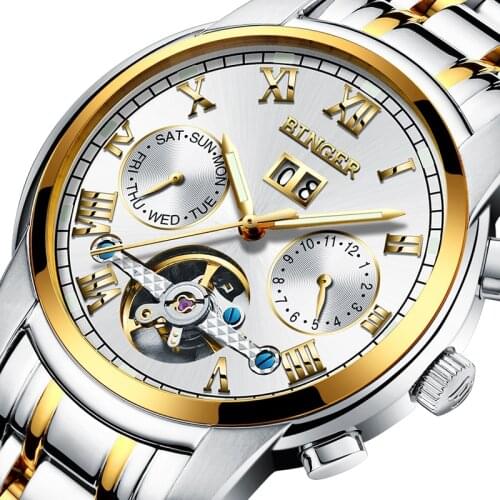 New Switzerland Mechanical Watch Men Sapphire Binger Luxury Brand Waterproof Wristwatches Skeleton Male Sapphire Clock B8601-8