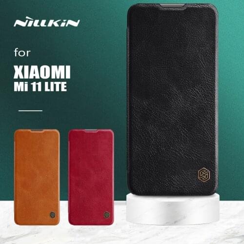 Nillkin for Xiaomi Mi 11 Lite 5G Case Qin Flip Leather Case Ultra-Thin Wallet Card Slot Case for Xiaomi Mi11 Mi 11 Lite 4G Cover