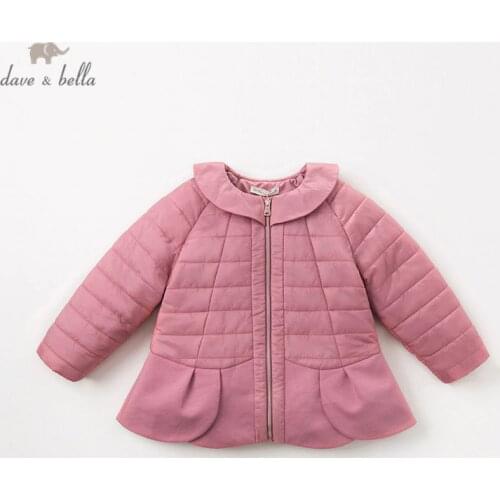 DB11818 dave bella winter baby girls zipper solid coat infant padded jacket children high quality coat kids padded outerwear