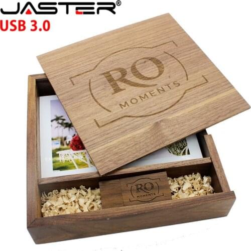 JASTER USB 3.0 FREE LOGO Wooden Photo Album usb+Box flash drive disk Pendrive 8GB 16GB 32GB 64GB 128GB photography Wedding gift