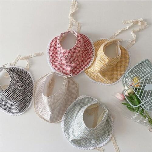 Cute Childrens Summer Hat Empty Top Wide Brim Girl Cap Beach Hat Sun Hats Kid Sun Protection Caps Cotton With Lace Chin Strap