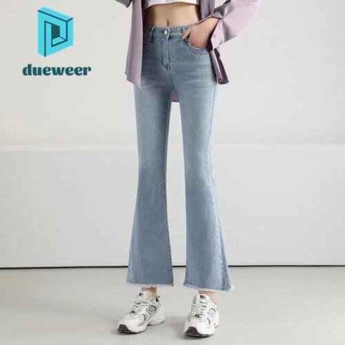 DUEWEER Women Jeans Spring Boot Cut Jeans Woman High Waist Flare Denim Pants Bleached Trousers Cropped Pants Korean Fashion