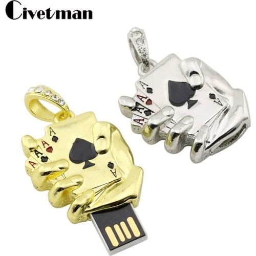 Pen Drive Metal Poker Ace USB Flash Drive 8GB 16GB 32GB 64GB 128GB 256GB USB 2.0 Flash Memory Disk USB Stick Necklace USB Drive