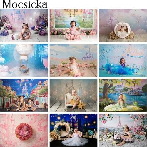 Newborn Kids Castle Birthday Portrait Backdrop for Photography 1st Birthday Cake Smash Child Princess Baby Shower Fairytale Prop