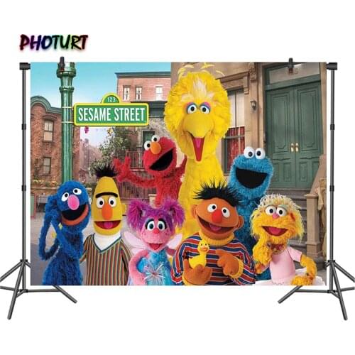 PHOTURT Sesame Street Photography Backdrops Kids Birthday Party Background Elmo Cookie Monster Polyester Vinyl Photo Studio Prop