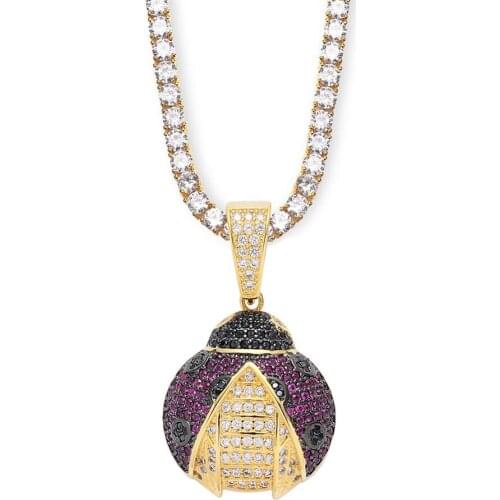 New insect Charms Ladybug Pendants With Tennis Chain Brass Material AAA Cubic Zirconia Hip Hop Jewelry Bling Women Men Gifts Hot