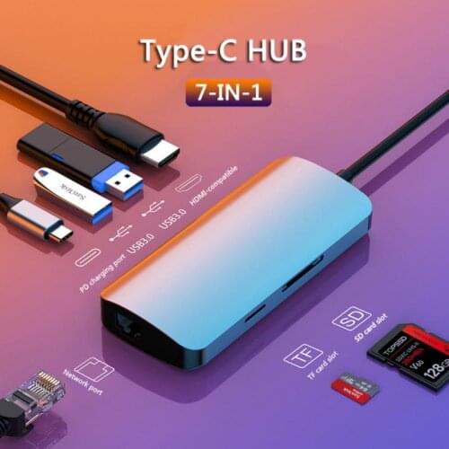 7 IN 1 Type-c HUB Cable Adapter To USB 3.0 HDMI-compatible 4K VGA USB C HUB Docking Station Ports SD Card Ports for Laptop