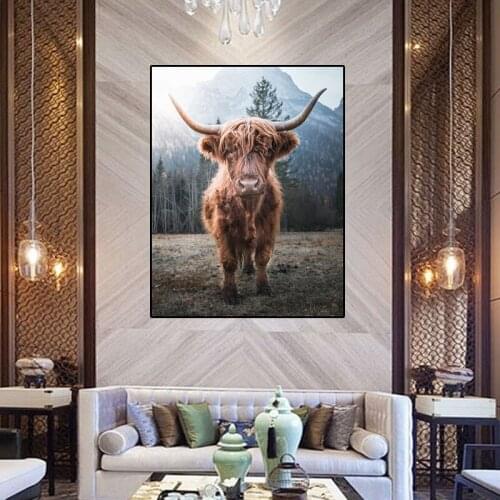 Animal Yak Canvas Painting Brown Cow Posters and Prints Wall Pictures Modern Living Room Bedroom Home Decoration Picture