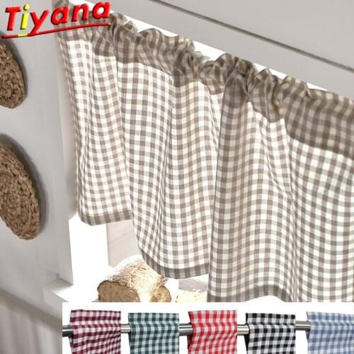 Kitchen Short Curtain Linen Lattice Modern Minimalist Balcony Cabinet Free Perforated Coffee Short Curtain Roman Shade VT