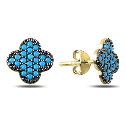 KUTAYDAN Nano Turquoise Gemstone Clover Earrings 925 Sterling Silver