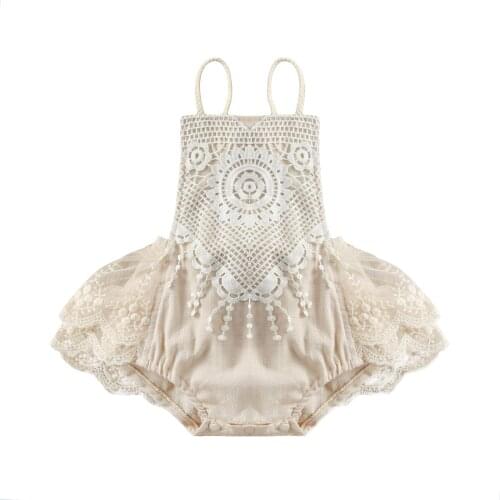 0-24M Summer Lovely Baby Girls Boys Rompers Lace Floral Tassel Sleeveless Belt Jumpsuits