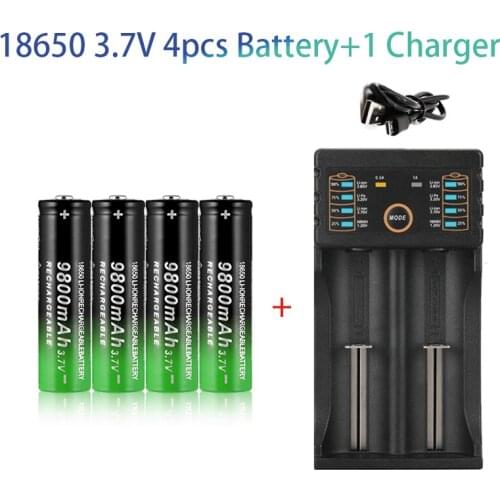 100%18650 Lithium Batteries Flashlight 18650 Rechargeable-Battery 3.7V 9800 Mah for Flashlight + USB charger