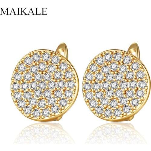 MAIKALE New Classic Curved Surface Round Gold Silver Color Ear Cubic Zirconia Stud Earrings for Women Jewelry Daily Gifts