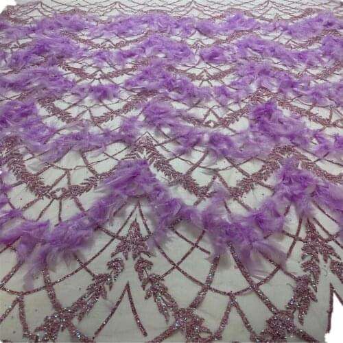 New African French Mesh Lace Fabric With Fluffy Feather Nigerian Net Lace Fabric Embroidery Lace For Party Dress ZX-400