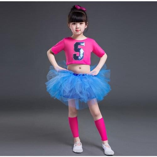 Jazz Dance Dress for Girls Childrens Modern Street Dance Costumes Hip Hop Dance Suit Rose Red Dancewear Performance Wear