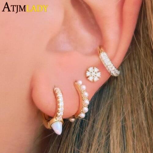 Gold filled gorgeous women fashion 925 sterling silver fire opal turquoises stone spike earring geometric Rock punk hoop jewelry