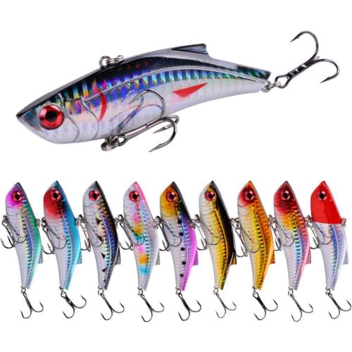 10PCS 28g Winter VIB Fishing Lure 9cm Hard Bait Inside Ice Sea Fishing Tackle Diving Swivel Jig Metal Wobbler Lure