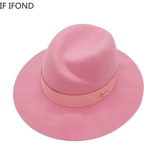 Women Socialite Elegant Wool Fedora Hat NEW Winter Warm Comfortable M Letter Felt Hats Party Trilby Jazz Church Hats
